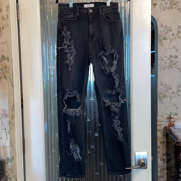 Vibrant Jeans Vibrant Black Washed Distressed Jeans Size 7 Waist 27 Poshmark